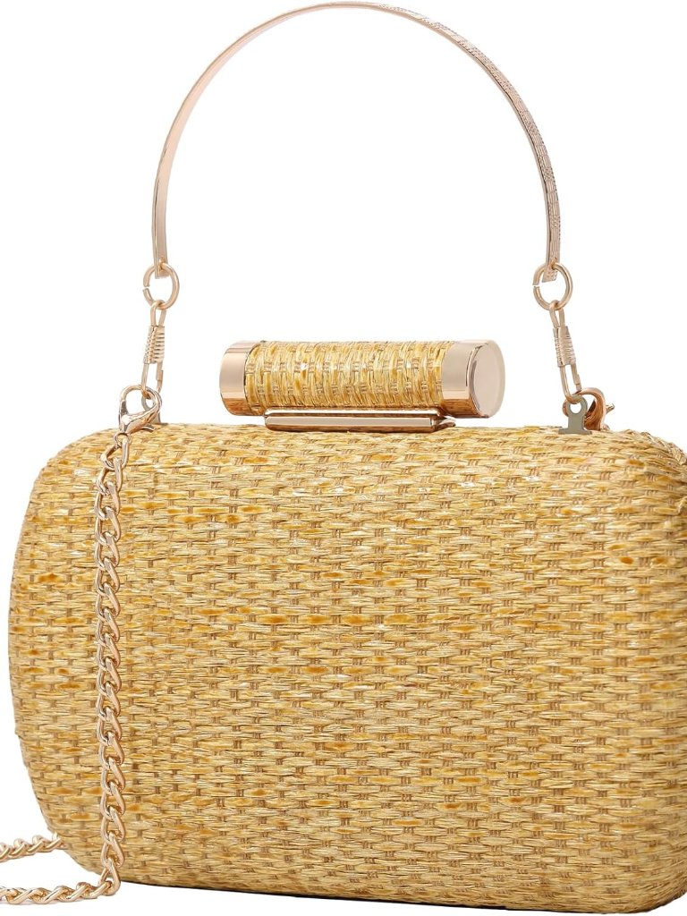 Straw Clutch Purse For Women, Hand-Woven Wicker Evening Handbag, Raffia Party We